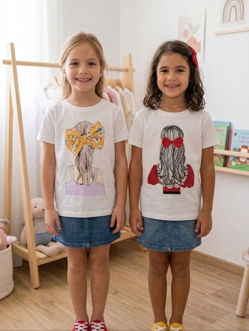 Set of 2 Girls White Graphic Tees with 3D Bow Detail - Size 7/8 - Picture 10 of 11